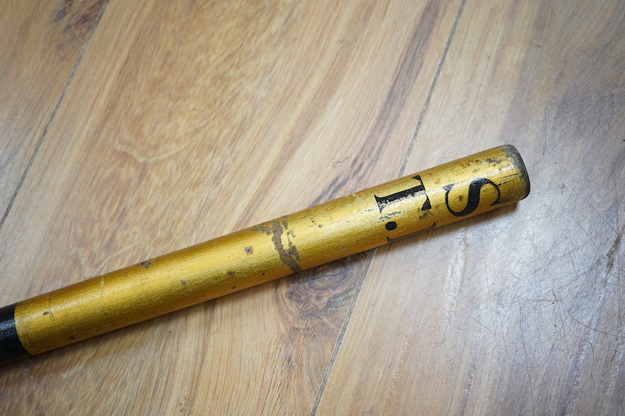 A Tipstaff St Thomas' Hospital, hand painted and gilded, 181cm in length. Condition - fair, Provenance - Harrison Zoological Museum, Bowerwood House in Sevenoaks, collected by James Harrison